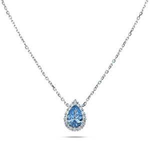 Collar con Mini Colgante de Oro Blanco de 18K con Diamante Azul Intenso de Corte Pera de 2.00ctw Cultivado en Laboratorio, Colgantes y Dijes de Diamantes - Product Image 1