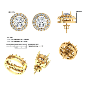Boucles d'oreilles détachables en diamant CVD 1,00 CT en gros, or 14 carats, modernes, 2 en 1, solitaire - Product Image 3