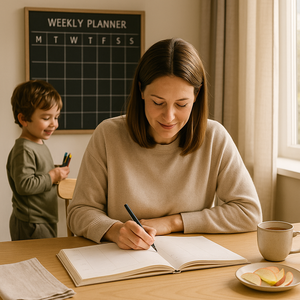 LABON Agenda familial hebdomadaire minimaliste avec couverture rigide en tissu beige Organisateur neutre élégant pour la maison, la <span class=keywords><strong>cuisine</strong></span> ou le bureau - Product Image 6