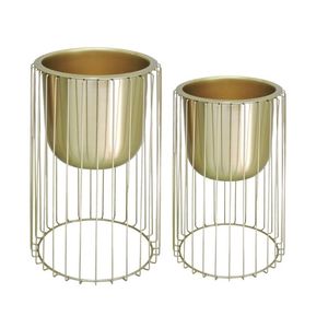 Maceta redonda de metal dorado martillado con juego de soporte de 2 contenedores de plantas para interiores/exteriores duraderos y ecológicos para el hogar y la Oficina - Product Image 6
