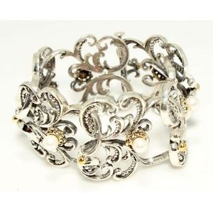 925 Sterling <b>Silver</b> Antique Byzantine <b>Bracelet</b> with Pearl Stones Elegant Pearl <b>Bracelets</b> & <b>Bangles</b> - Product Image 3