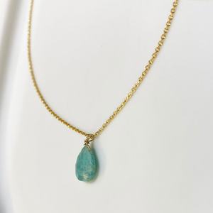 Collier pendentif en argent sterling fait main vintage avec amazonite, pierre précieuse naturelle verte en forme de larme, bijoux élégants - Product Image 3