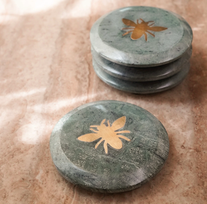 Dessous de verre en marbre de pierre durable conception de fleurs en laiton fête décorative boisson tasse à café sous-verres pour boissons - Product Image 5