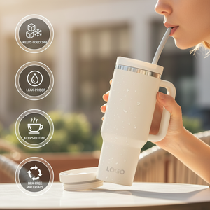 40oz Double Wall Stainless Steel Vacuum Insulated Tumbler Handle Straw 24 Hour Thermal Insulation Reusable BPA Free Outdoor Use - Product Image 4