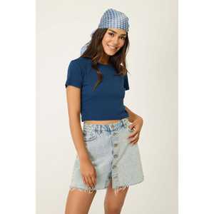 T-shirt court pour femme en tissu turc, style décontracté et sportif, respirant, 100% coton, tailles XS, XXS, L pour l'été - Product Image 1