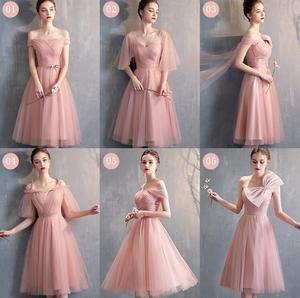 Robes de <span class=keywords><strong>demoiselle</strong></span> <span class=keywords><strong>d</strong></span>'<span class=keywords><strong>honneur</strong></span> personnalisées multi-styles en tulle rose, coupe trapèze, longueur genou, <span class=keywords><strong>robe</strong></span> de soirée formelle - Product Image 2