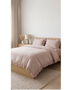 Parure de lit double 4 pièces en polycoton rose poudré style princesse, avec housse de couette à volants, drap-housse et taies d'oreiller pour usage domestique - Product Image 4