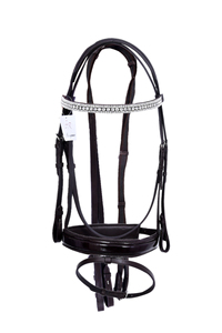 Bride de cheval en cuir noir de qualité supérieure avec équipement d'équitation de style occidental en strass à trois rangées pour une utilisation équestre - Product Image 2