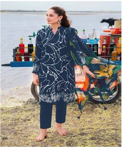 Winterabaya Femmes Musulmanes Elégante Lin Modeste Robe Dubaï Abaya 3 Pièces Ensemble Salwar Suit Kameez Pakistan - Product Image 5