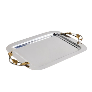 Plateau de service élégant en acier inoxydable martelé avec des poignées sculptées en forme d'oiseau, plateau de service rectangulaire moderne en métal pour aliments - Product Image 5