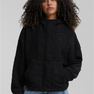 Sudadera con Capucha de Forro Polar Negro para Mujer, Chaqueta con Cierre, Ropa Exterior de Sherpa, Manga Larga, Suave, Cálida, Informal, Ajuste Relajado, Cómoda, para Otoño, Invierno, Uso Diario - Product Image 2