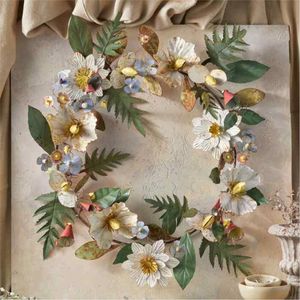 Antique Style Iron <b>Flower</b> Wreath Wall Hanging Ornament with Ribbon Shabby Chic Floral <b>Garland</b> for Wedding & Holiday Wall Decor - Product Image 4