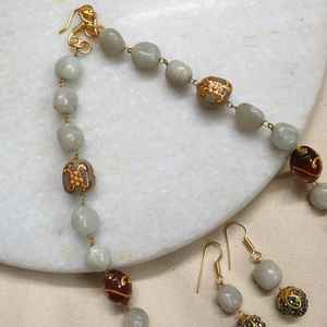 Handpainted Grey Stone Beaded Necklace <b>Fashion</b> <b>Jewelry</b> <b>Sets</b> - Product Image 4