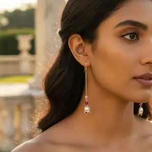 Boucles d'oreilles en argent 925 avec pierres précieuses roses, cadeau tendance pour femmes - Product Image 2