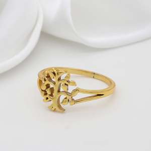 Brass Tree <b>Ring</b> 18k Gold Plated Spiritual Delicate <b>Open</b> Band Wholesale <b>Ring</b> For Women - Product Image 3