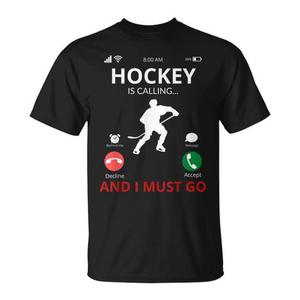 T-shirt en coton noir pour hommes, vêtements décontractés, Hockey Is Calling And I Must Go - Product Image 1