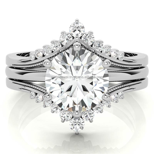 Ensemble de bagues de fiançailles Moissanite Look royal Cluster Diamond Rose Gold Enhancer Ring Unique Bridal Set Promise Anniversary - Product Image 4