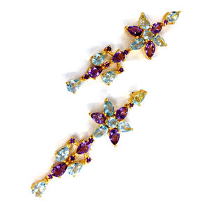 Pendientes colgantes de flores de Topacio Azul amatista tradicional chapados en oro de 925 Plata de ley para uso diario - Product Image 3