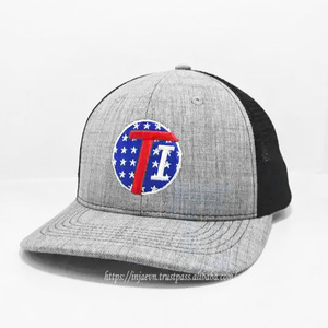 Design personnalisé Logo brodé Chapeaux de sport gris chiné pré-incurvés 6 panneaux Chapeaux de camionneur Maille Nouvelle arrivée Fashion Vietnam - Product Image 2