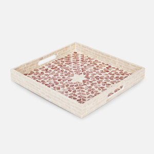 Elegant Square Pink Mother of Pearl Serving Tray With <b>Handles</b> for Food and Beverages <b>MOP</b> Inlay Decorative Tray for Coffee Table - Product Image 2