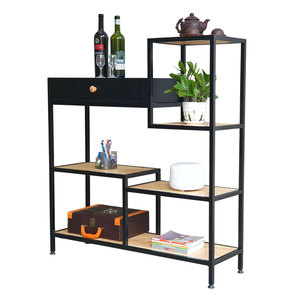 Standing Iron Frame Rubber Wood Decorative Shelf with <b>Drawers</b> for Living Room - Product Image 1