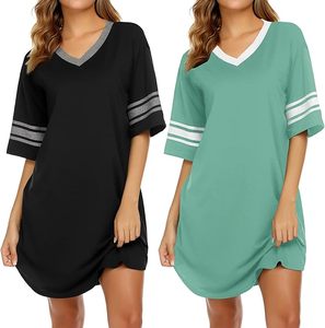 Mujer verano Otoño Invierno mejor ropa de dormir camisón hasta la rodilla pijama de dibujos animados de manga corta 3XL 100% poliéster tejido - Product Image 4