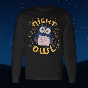 Camiseta de Manga Larga con Diseño de Búho Nocturno Observando el Cielo Estrellado por la Noche para Artículos Promocionales - Product Image 3