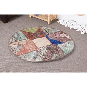 Alfombra turca verde Bohemia vintage, alfombra clásica de lana de 3,4x3,4 pies con respaldo de látex para decoración de sala de estar - Product Image 3