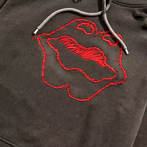 Sudadera con Capucha Bordada con Diseño de Estilo Urbano, Impresión Digital, Pedrería, Algodón Mezclado Asequible - Product Image 3