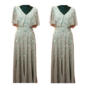 Rajgadhia Exports Formal Wedding Beaded Fancy Party Evening <b>Gown</b> Chapel Train Floor-Length V-neck Polygeorget Material for Women - Product Image 5