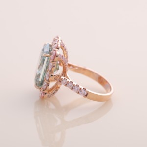 IGI Certified Radiant Cut Green Lab Grown Diamond Double <b>Pink</b> Halo Engagement - Wedding Ring in Solid 925 Sterling Silver - Product Image 2