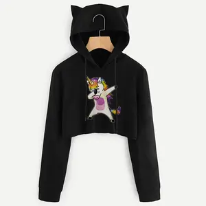 Sudadera con capucha recortada de calidad premium Spring Ladies Crop Top Drawstring Hoody Fitness Cropped Top Hoodies - Product Image 1