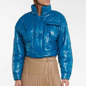 Casual Female Breathable High Quality Zip up Stand Collar Puffer Jacket Latest Design Windbreaker Two Pocket Crop Puffer Jacket - Product Image 3