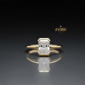 Anillo de Compromiso Minimalista de Lujo con Corte Radiante, Oro de 18K, Diamante Cultivado en Laboratorio para Mujer - Product Image 5