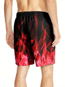 Shorts de sport décontractés en toile grande taille pour hommes, respirants, avec motif de flamme, pour les activités de plein air, grande taille - Product Image 3
