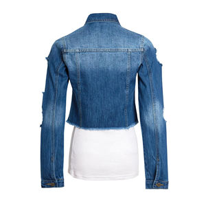 Veste en jean vintage pour femmes, vestes en jean à trous pour dames - Product Image 3