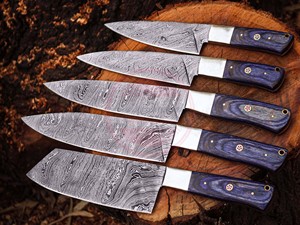 Ensemble de couteaux de cuisine \ Chef de cuisine à lame fixe en acier damas fait à la main personnalisé ensemble de couteaux 5 pièces - Product Image 2
