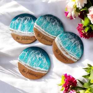 Posavasos de madera natural y resina con opciones de marca personalizadas posavasos de piedra - Product Image 1