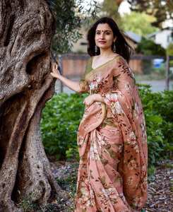 Ropa de fiesta Sari impresa digital crepé satinado OEM ropa india y paquistaní para mujer - Product Image 5