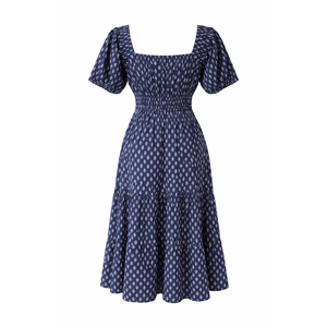 Vestido Midi Vintage Transpirable con Cuello en V, Manga Casquillo, Cintura Fruncida, Volantes y Estampado a Rayas, Tallas XS-XL, Ideal para Ocasiones Diurnas de Primavera - Product Image 2