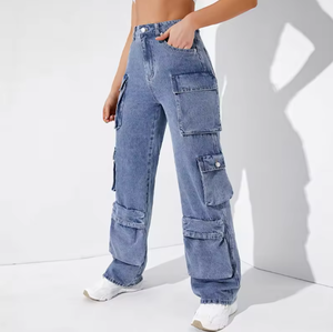 Conception personnalisée OEM Service Jeans pour femmes Pantalon cargo multi-poches Jeans baggy en denim respirant et à séchage rapide pour femmes - Product Image 2