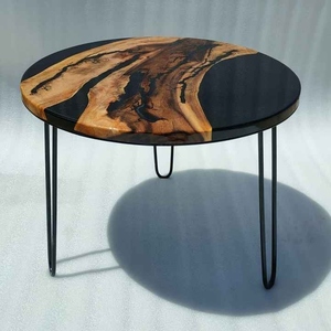 Mesa auxiliar de madera natural y resina epoxi para sala de estar, mesa de centro, muebles - Product Image 5