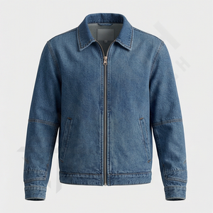 Ensemble de vêtements décontractés pour hommes, jean en denim à col montant réversible, logo sur le devant, coupe ajustée, veste d'hiver streetwear - Product Image 1