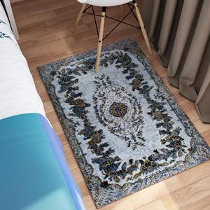 Tapis ethnique turc noir à motifs médaillon, impression 3D, avec poils doux - Product Image 5