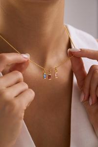 Collier personnalisé multi-pierres de naissance en forme de baguette, bijoux de famille, argent sterling 925 plaqué or 14 carats - Product Image 2