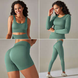 Gimnasio de alta calidad Fitness Conjunto de yoga sin costuras Mujeres 2 piezas Conjunto de yoga sin costuras Deportes Gimnasio Desgaste Conjunto de yoga - Product Image 5