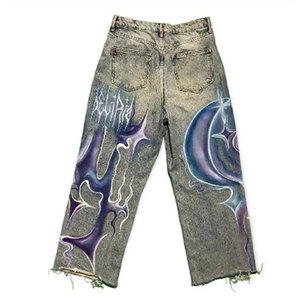 Stylish <b>Men's</b> Straight Distressed High Baggy Pants Summer Street Wear Custom Logo Printed 100% Cotton Lightweight Reasonable - Product Image 2