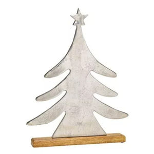 Wholesale Modern Red Metal Star <b>Christmas</b> Tree Sculpture With Wooden Base Tabletop Festive Home Decor Ornament Laser Cut Design - Product Image 5