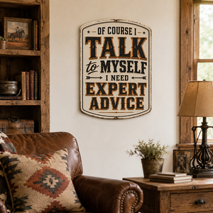 Insegna in Metallo con Citazione Divertente 'Parlo con me stesso' Decorazione Vintage da Parete per Ufficio e Casa Insegna Rustica in Latta Goffrata Produzione OEM - Product Image 5