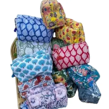 High Quality Indian Toiletry Bag Travel bag,Make up Pouch Quilted Wash Bag Shaving Kit Vanity Case Hand Carry Cosmetic Clutch